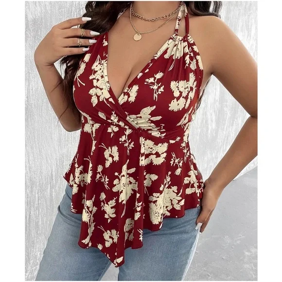 Plus Floral Print Ruffle Hem Halter Tank top - Picture 7 of 8